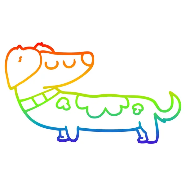 Arco-íris linha gradiente desenho desenho do cão dos desenhos animados — Vetor de Stock