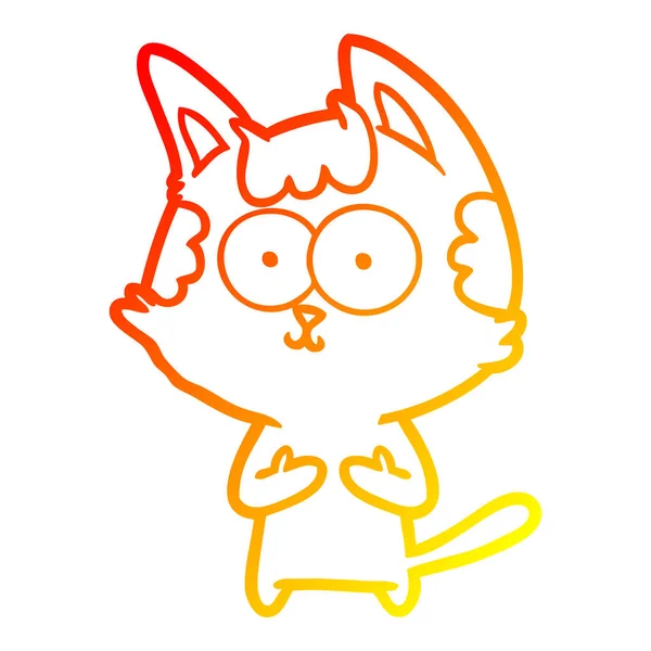 Garis gradien hangat menggambar kartun kucing bahagia - Stok Vektor