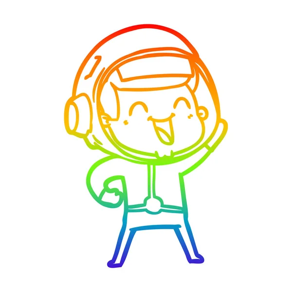 Rainbow gradient linje ritning lycklig tecknad astronaut — Stock vektor