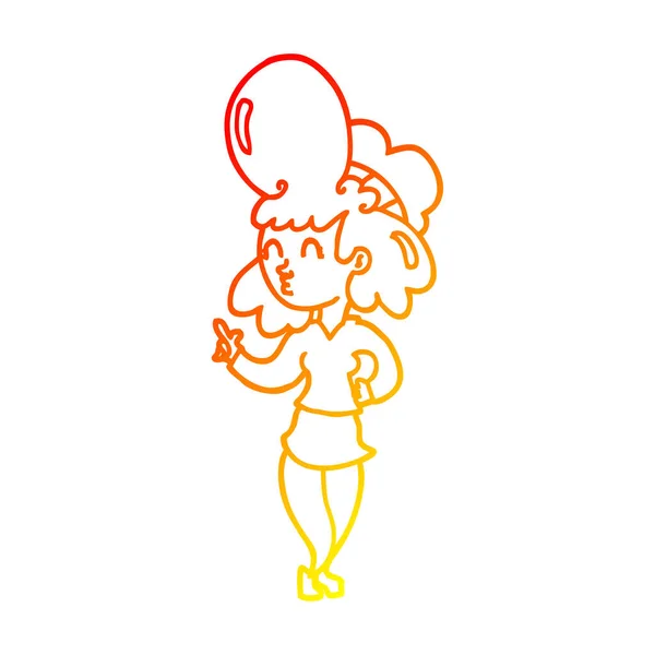 Linea gradiente caldo disegno donna cartone animato con grandi capelli — Vettoriale Stock