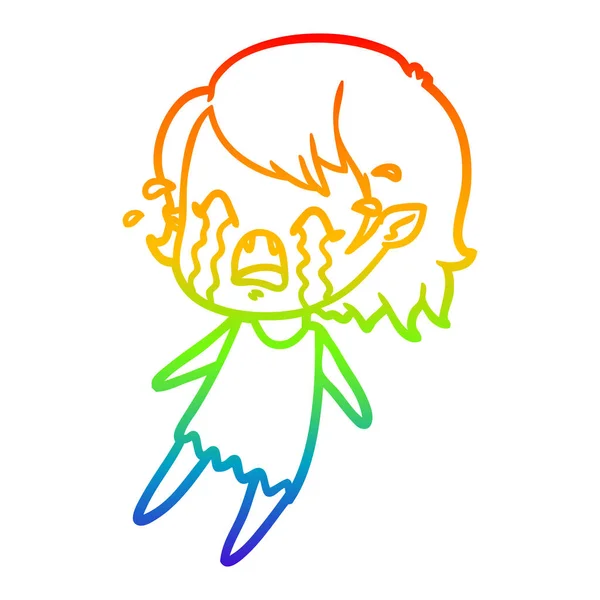 虹のグラデーションライン描画漫画泣く吸血鬼の女の子 — ストックベクタ