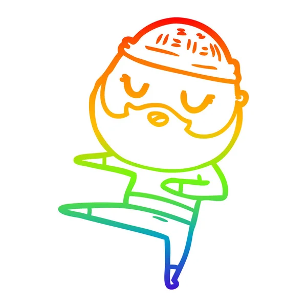 Rainbow gradient linje ritning tecknad man med skägg Dans — Stock vektor