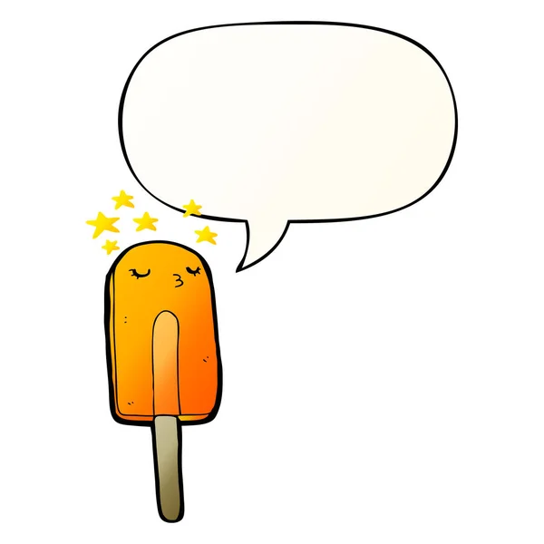 Cartoon ice lolly and speech bubble in smooth gradient style — Stock Vector