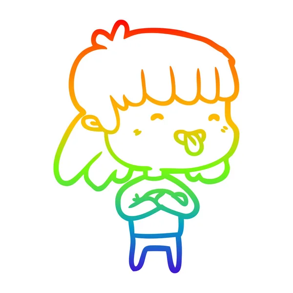 Rainbow gradient ligne dessin fille collant sur la langue — Image vectorielle