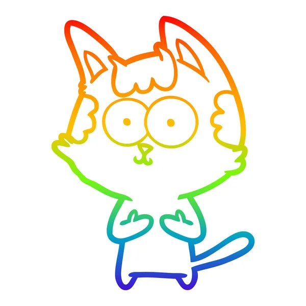 무지개 그라데이션 라인 그리기 행복 만화 고양이 — 스톡 벡터