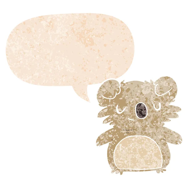 Cartoon koala and speech bubble in retro textured style — Stock Vector