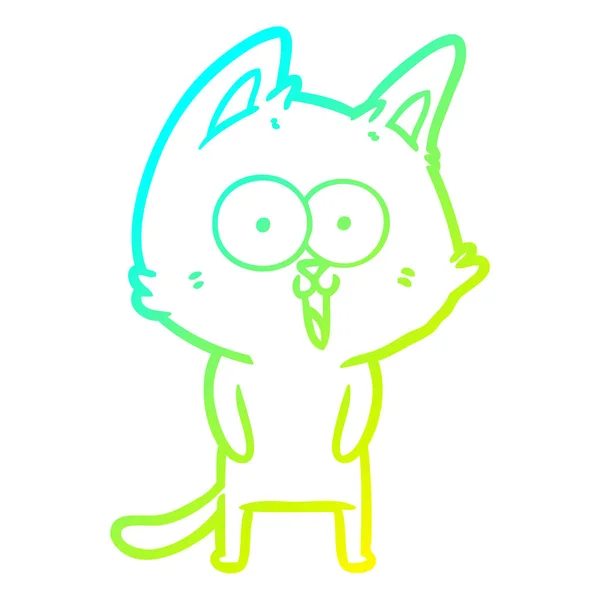 Línea de gradiente frío dibujo divertido gato de dibujos animados — Vector de stock