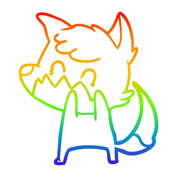 Linea gradiente arcobaleno disegno fumetto amichevole volpe — Vettoriale Stock
