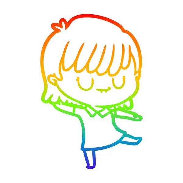 Arco iris gradiente línea dibujo dibujos animados mujer — Vector de stock