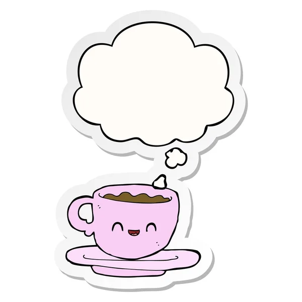 Cartoon gorącej filiżanki kawy i myśli bańka jako drukowane sticke — Wektor stockowy