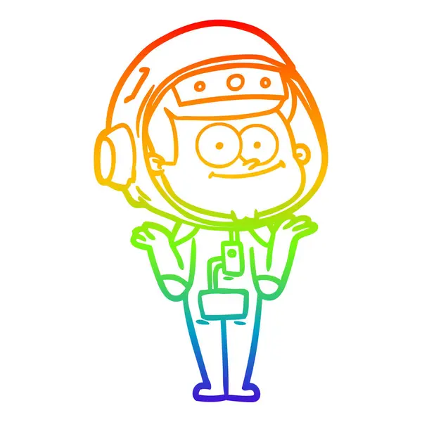 Rainbow gradient linje ritning lycklig astronaut Cartoon — Stock vektor