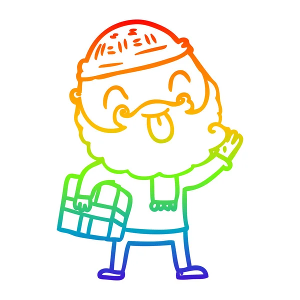 Rainbow gradient ligne dessin homme avec barbe portant Noël — Image vectorielle