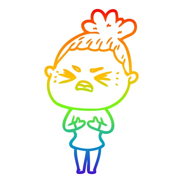 Rainbow gradient ligne dessin dessin animé femme en colère — Image vectorielle