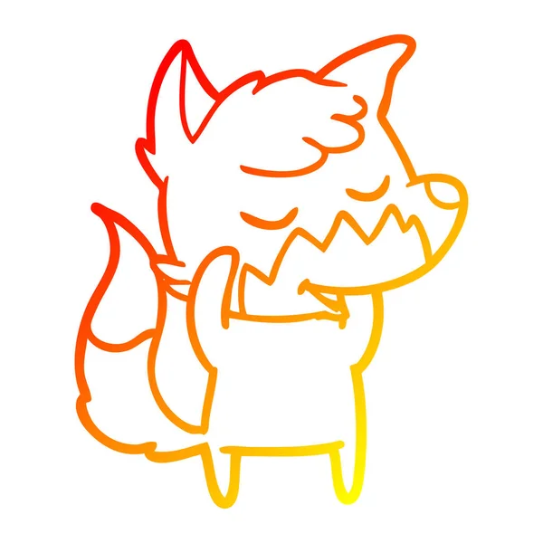 Warm gradient line drawing friendly cartoon fox — Stock Vector