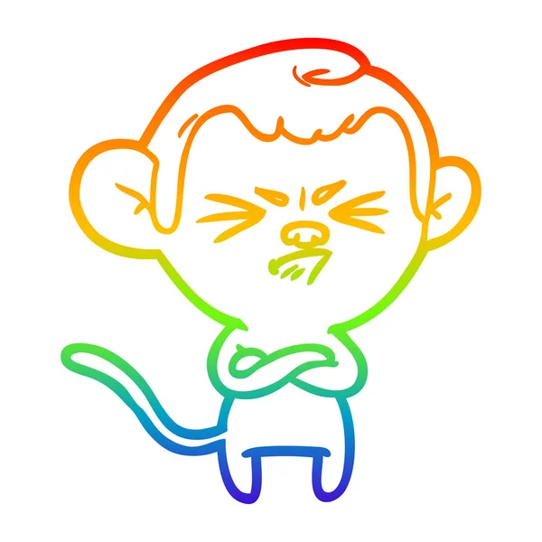 Rainbow gradient ligne dessin dessin animé ennuyé singe — Image vectorielle