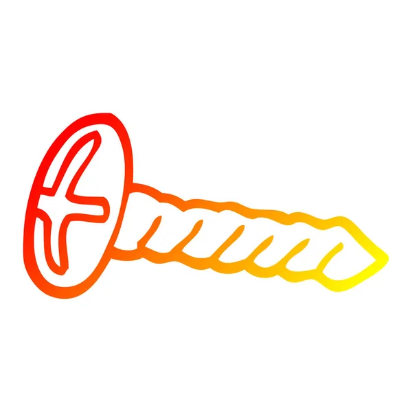 Línea de gradiente caliente dibujo dibujos animados tornillo de metal — Vector de stock