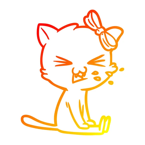 Linha gradiente quente desenho desenho desenho animado gato — Vetor de Stock