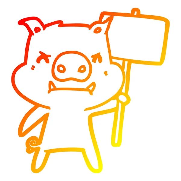 Ligne de gradient chaud dessin animé colère cochon protestant — Image vectorielle