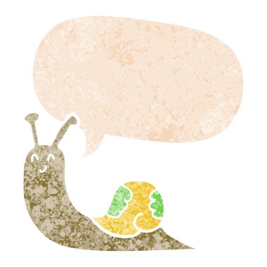 retro dokulu tarzısevimli karikatür salyangoz ve konuşma balonu