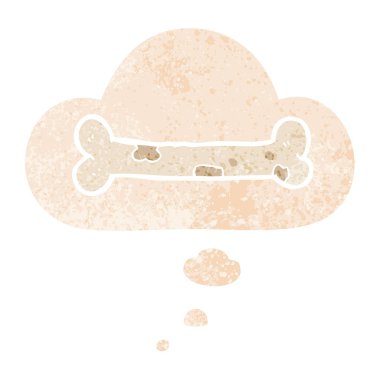 retro dokulu tarzda karikatür kemik ve düşünce balonu