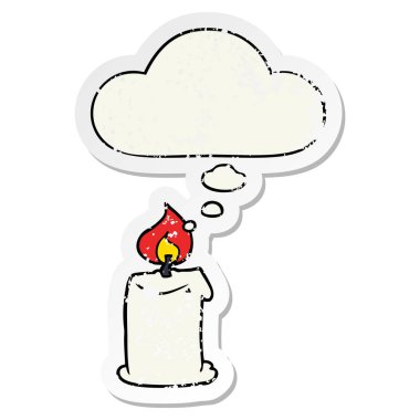 karikatür mum ve sıkıntılı yıpranmış etiket olarak kabarcık düşünce