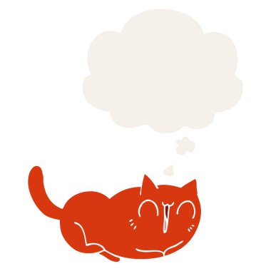 mutlu karikatür kedi ve retro tarzında kabarcık düşünce