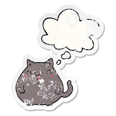 karikatür kedi ve sıkıntılı yıpranmış etiket olarak kabarcık düşünce