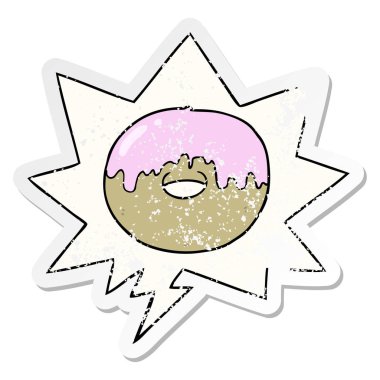 karikatür donut ve konuşma balonu sıkıntılı etiket