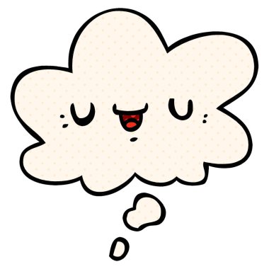 çizgi roman tarzında mutlu karikatür yüz ve düşünce balonu