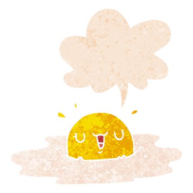 retro dokulu tarzda karikatür kızarmış yumurta ve konuşma balonu