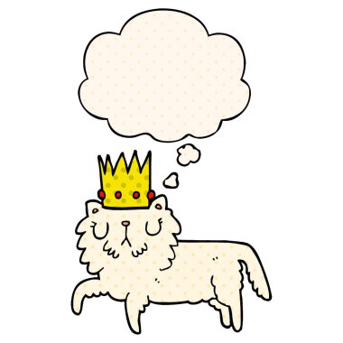 çizgi film kedi çizgi roman tarzında taç ve düşünce balonu giyen