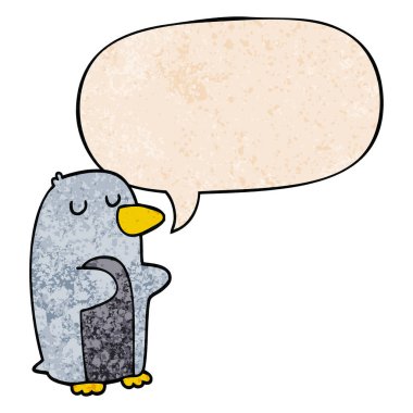 retro doku tarzında karikatür penguen ve konuşma balonu