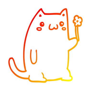 sıcak degrade çizgi çizim çiçek ile sevimli karikatür kedi