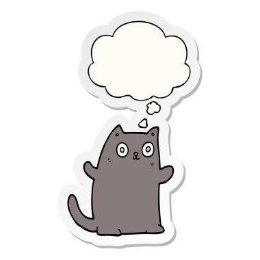 karikatür kedi ve baskılı bir etiket olarak kabarcık düşünce