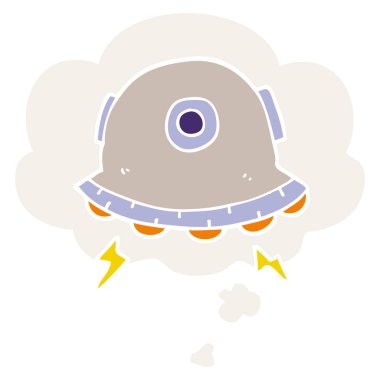 karikatür Ufo ve retro tarzında düşünce balonu