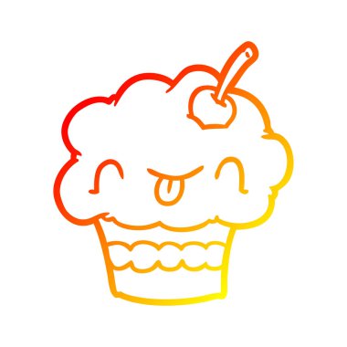 sıcak degrade çizgi çizim komik cupcake