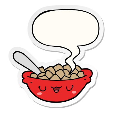 tahıl ve konuşma kabarcık etiket sevimli karikatür kase