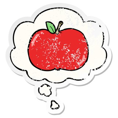 karikatür elma ve sıkıntılı yıpranmış etiket olarak kabarcık düşünce
