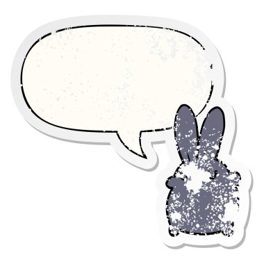 sevimli karikatür tavşan ve konuşma balonu sıkıntılı etiket