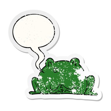 sevimli karikatür kurbağa ve konuşma balonu sıkıntılı etiket