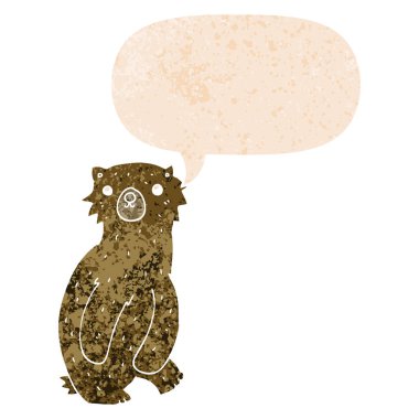 retro dokulu tarzda karikatür ayı ve konuşma balonu