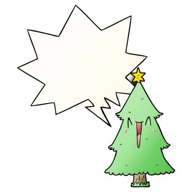 karikatür Noel ağacı ve pürüzsüz degrade styl konuşma balonu