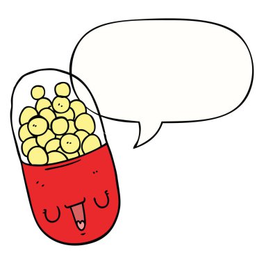 karikatür tıbbi hap ve konuşma balonu