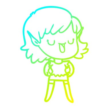 soğuk degrade çizgi çizim karikatür elf kız