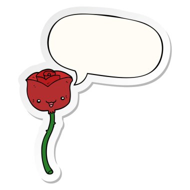 karikatür çiçek ve konuşma kabarcık etiket