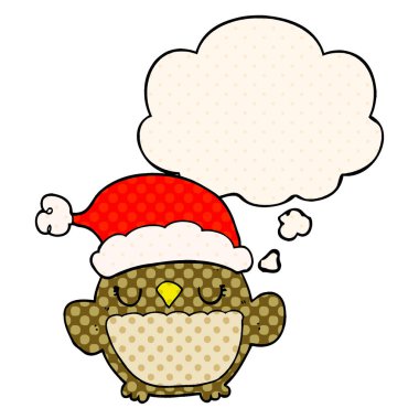 sevimli noel baykuş ve çizgi roman tarzında kabarcık düşünce