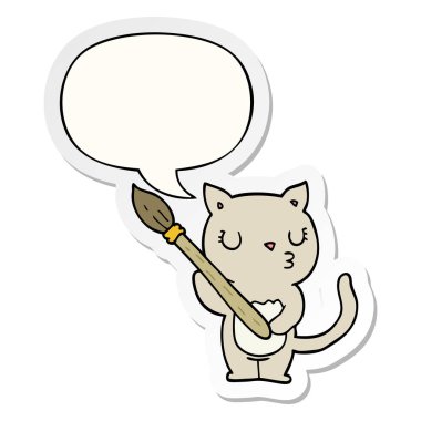 Sevimli karikatür kedi ve konuşma kabarcık Sticker