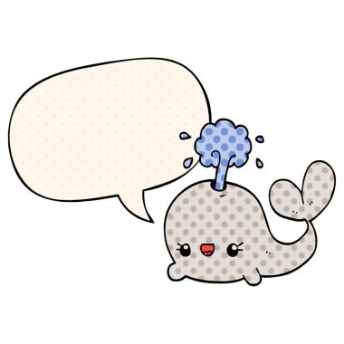 çizgi roman tarzında sevimli karikatür balina ve konuşma balonu