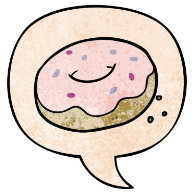 karikatür donut ve sprinkles ve retro doku s konuşma balonu