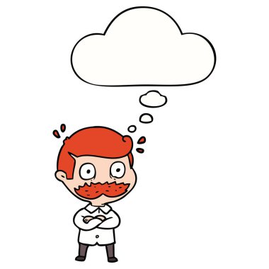 bıyık şok ve düşünce balonu ile karikatür adam